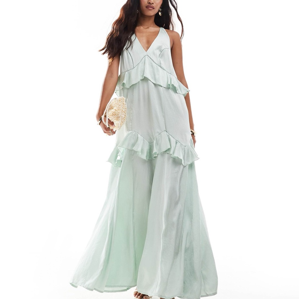 Asos Mint Green Ruffle Maxi Dress